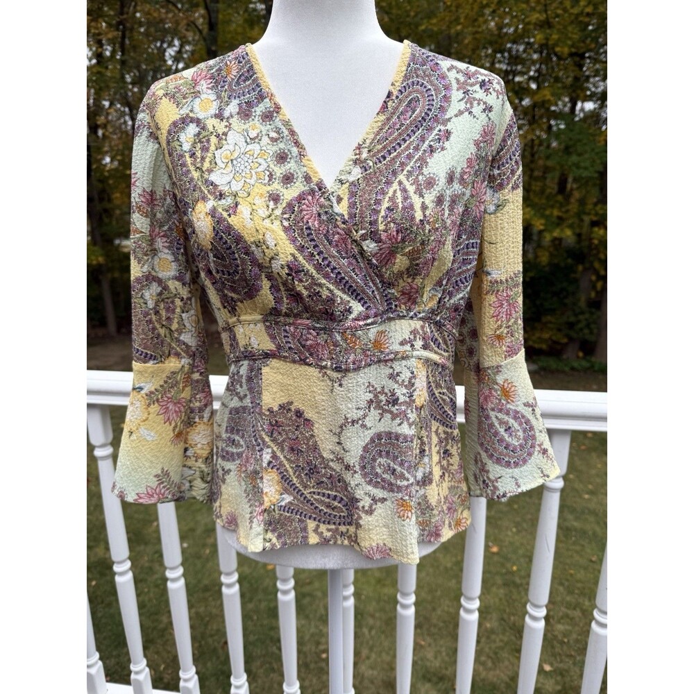 Y2K 90s MILANO Paisley Fairy Whimsical Babydoll Coquette Bell Sleeve Blouse Top